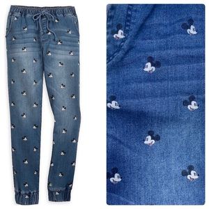 Disney Parks Mickey Mouse Womens Small Denim Jean Joggers Pants Elastic Waist